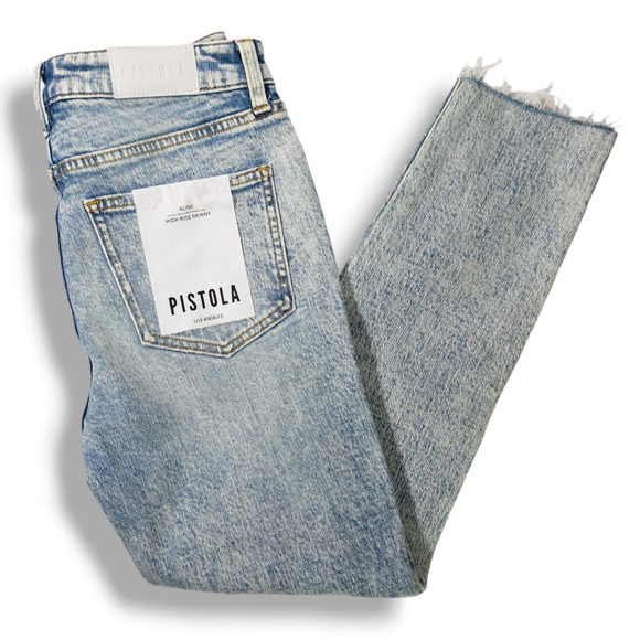 NWT Pistola Aline High-Rise Acid Wash Raw Hem Skinny Crop Jeans Sz. 26x25 June - Picture 2 of 12